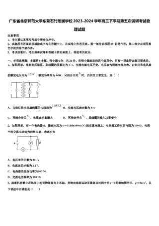 广东省北京师范大学东莞石竹附属学校2023-2024学年高三下学期第五次调研考试物理试题含解析.doc