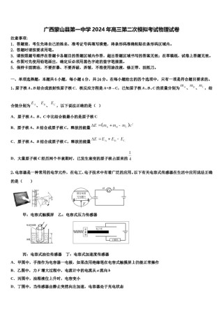 广西蒙山县第一中学2024年高三第二次模拟考试物理试卷含解析.doc