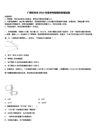 广西钦州市2024年高考考前模拟物理试题含解析.doc