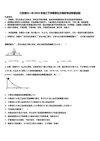 江苏泰兴一中2024年高三下学期第五次调研考试物理试题含解析.doc