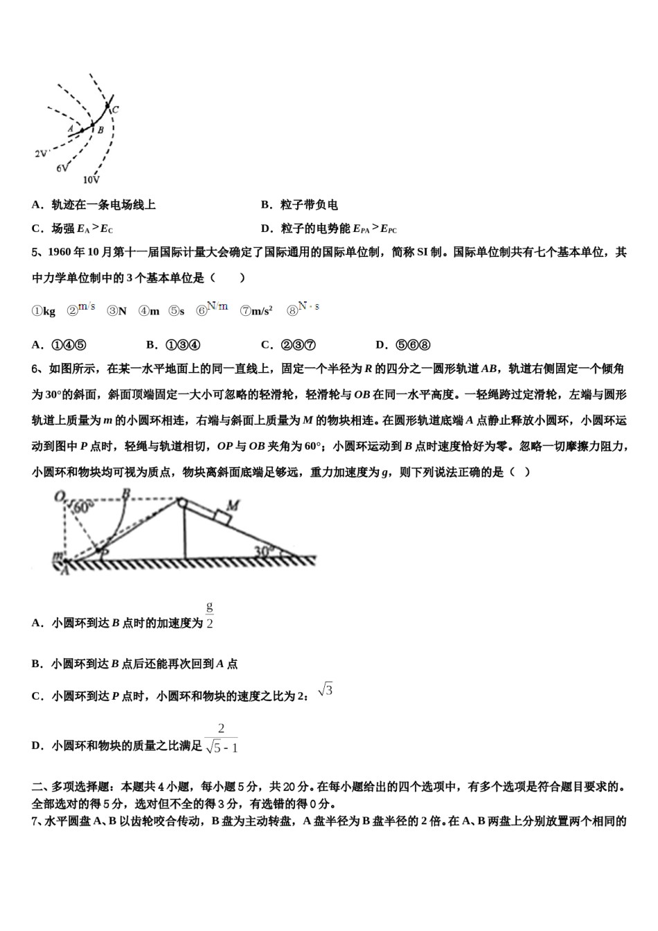 江苏省宿迁市沭阳县潼阳中学2023-2024学年高三下学期联考物理试题含解析.doc_第2页