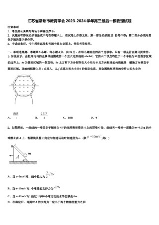 江苏省常州市教育学会2023-2024学年高三最后一模物理试题含解析.doc