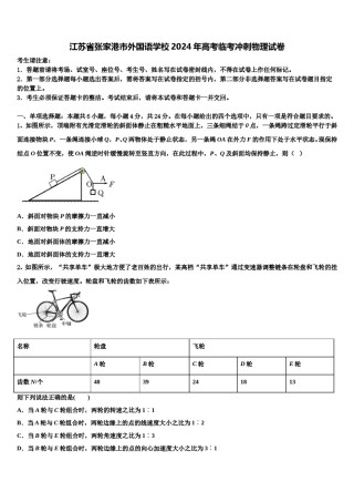 江苏省张家港市外国语学校2024年高考临考冲刺物理试卷含解析.doc