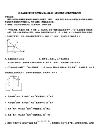 江苏省泰州市重点中学2024年高三适应性调研考试物理试题含解析.doc