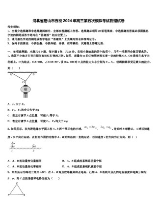 河北省唐山市五校2024年高三第五次模拟考试物理试卷含解析.doc
