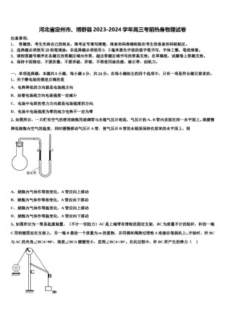 河北省定州市、博野县2023-2024学年高三考前热身物理试卷含解析.doc