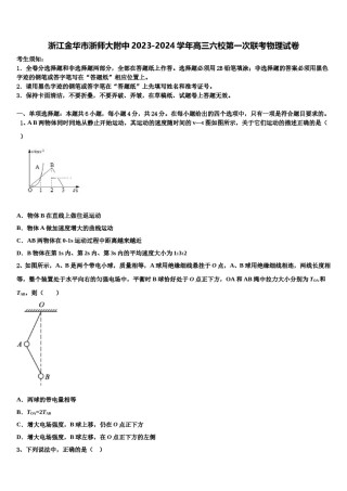 浙江金华市浙师大附中2023-2024学年高三六校第一次联考物理试卷含解析.doc