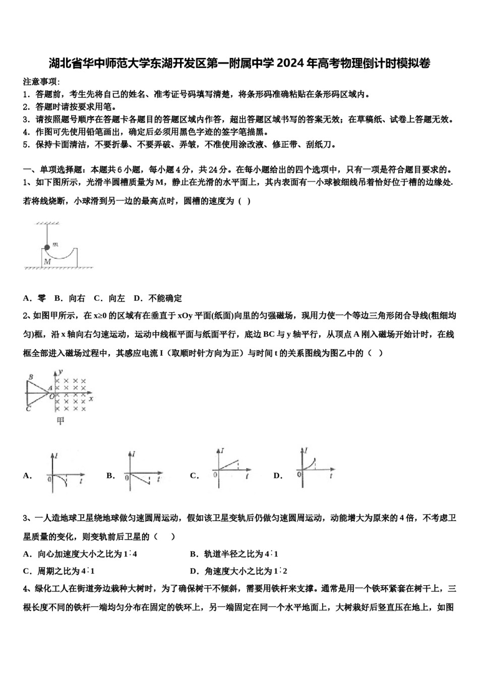 湖北省华中师范大学东湖开发区第一附属中学2024年高考物理倒计时模拟卷含解析.doc_第1页