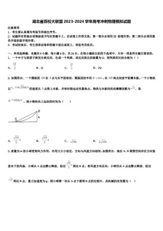 湖北省百校大联盟2023-2024学年高考冲刺物理模拟试题含解析.doc
