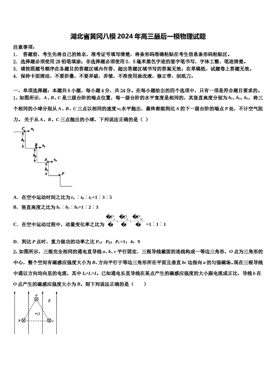 湖北省黄冈八模2024年高三最后一模物理试题含解析.doc_第1页