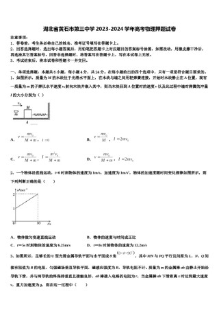 湖北省黄石市第三中学2023-2024学年高考物理押题试卷含解析.doc