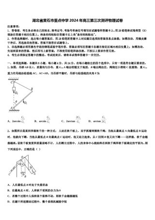 湖北省黄石市重点中学2024年高三第三次测评物理试卷含解析.doc