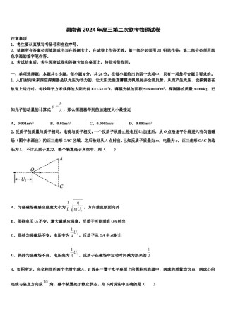 湖南省2024年高三第二次联考物理试卷含解析.doc