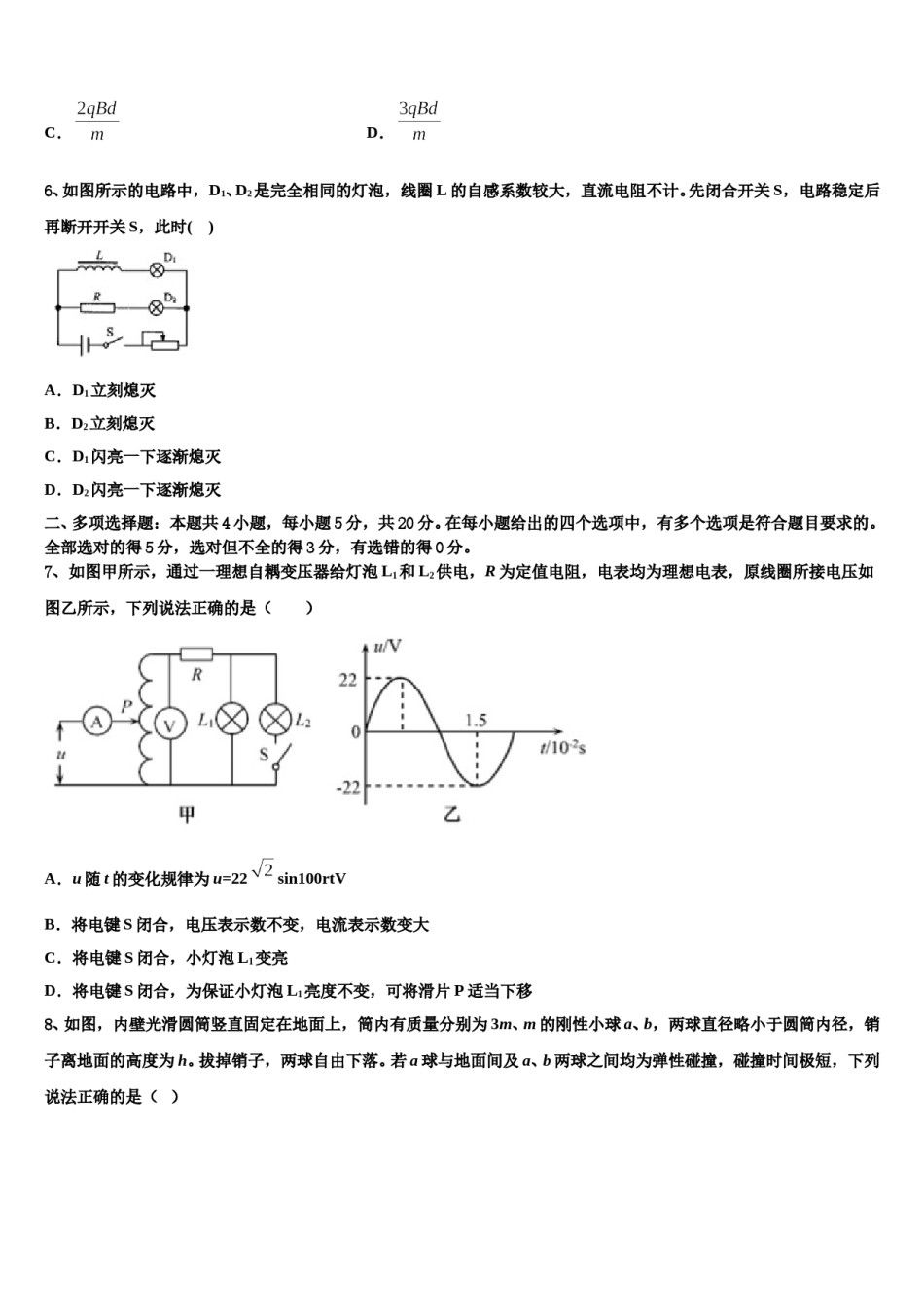 湖南省岳阳市岳阳县2024年高三下学期第五次调研考试物理试题含解析.doc_第3页