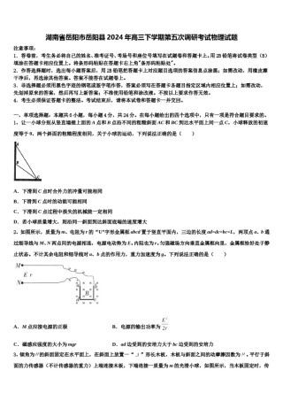 湖南省岳阳市岳阳县2024年高三下学期第五次调研考试物理试题含解析.doc
