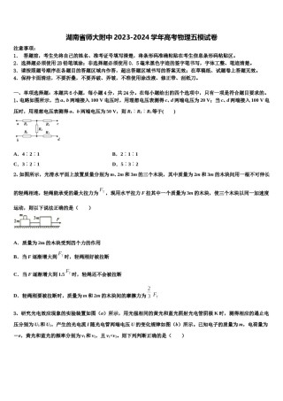 湖南省师大附中2023-2024学年高考物理五模试卷含解析.doc