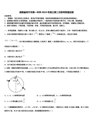 湖南省常宁市第一中学2024年高三第二次联考物理试卷含解析.doc