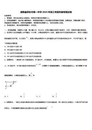 湖南省邵东市第一中学2024年高三考前热身物理试卷含解析.doc
