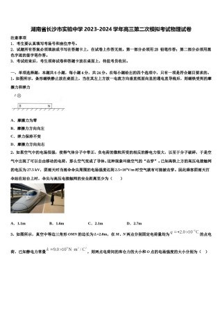 湖南省长沙市实验中学2023-2024学年高三第二次模拟考试物理试卷含解析.doc