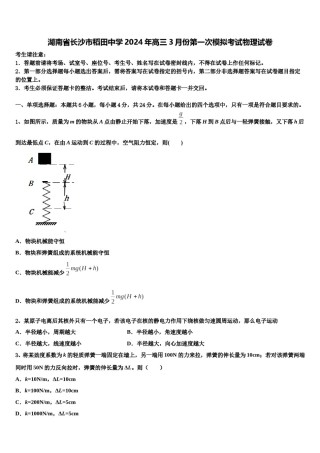 湖南省长沙市稻田中学2024年高三3月份第一次模拟考试物理试卷含解析.doc