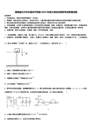 湖南省长沙市长望浏宁四县2024年高三适应性调研考试物理试题含解析.doc