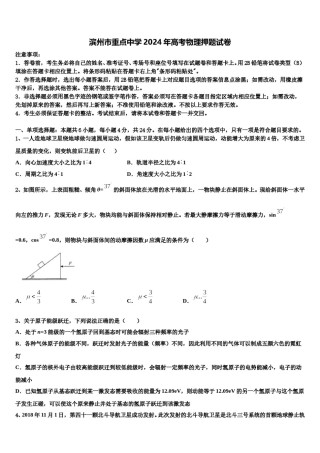 滨州市重点中学2024年高考物理押题试卷含解析.doc