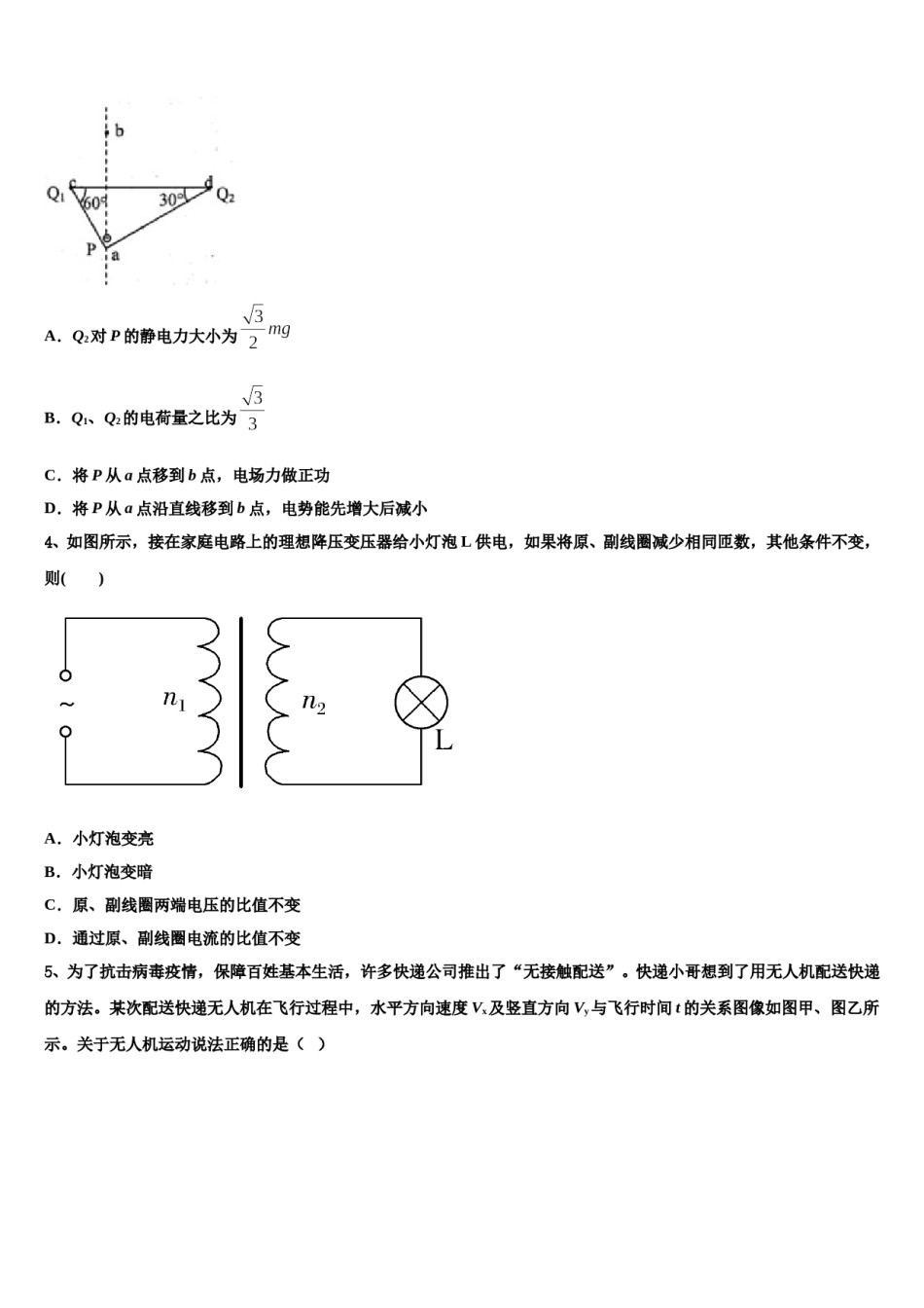 甘肃省师大附中2024年高三3月份第一次模拟考试物理试卷含解析.doc_第2页