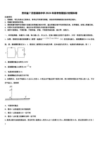 贵州省7月普通高中学2024年高考物理倒计时模拟卷含解析.doc