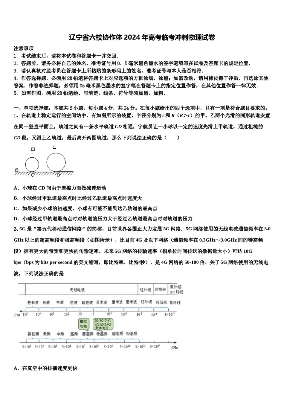辽宁省六校协作体2024年高考临考冲刺物理试卷含解析.doc_第1页