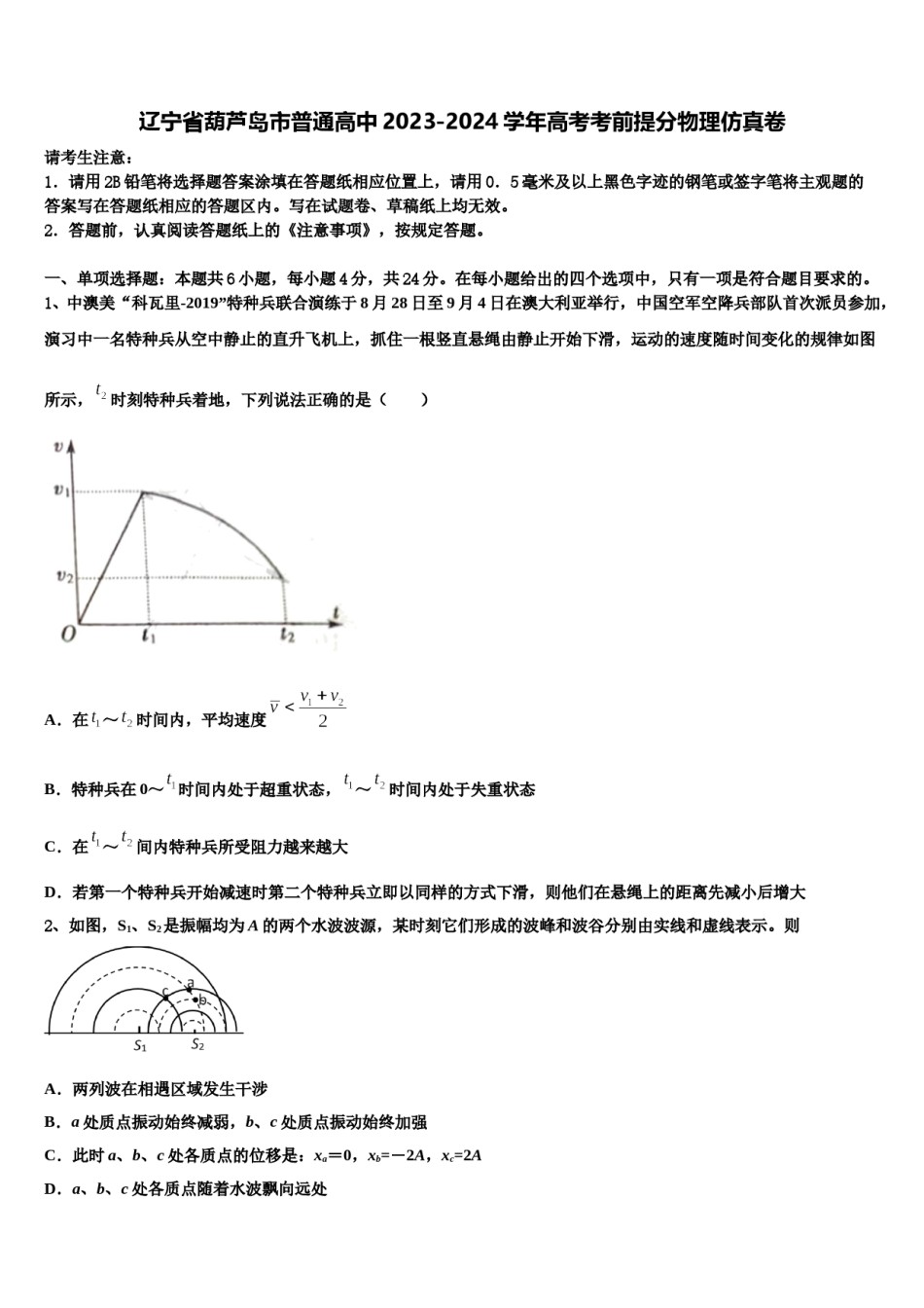 辽宁省葫芦岛市普通高中2023-2024学年高考考前提分物理仿真卷含解析.doc_第1页