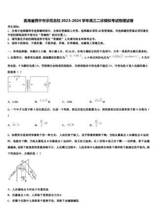 青海省西宁市示范名校2023-2024学年高三二诊模拟考试物理试卷含解析.doc