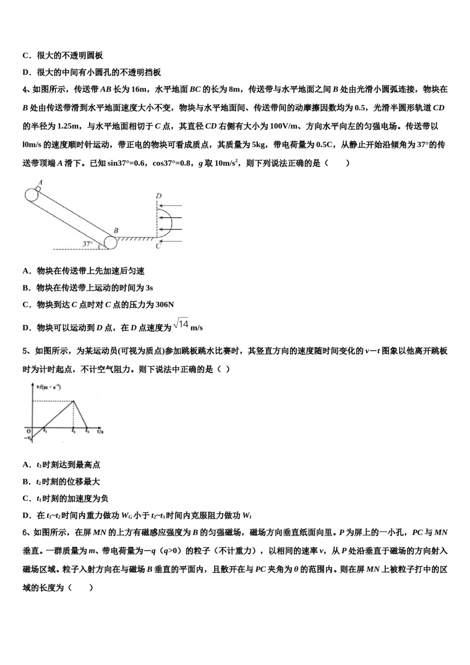黑龙江省大庆市让胡路区铁人中学2023-2024学年高考物理四模试卷含解析.doc_第2页