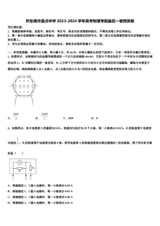 黔东南市重点中学2023-2024学年高考物理考前最后一卷预测卷含解析.doc