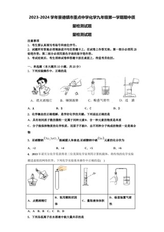 2023-2024学年景德镇市重点中学化学九年级第一学期期中质量检测试题含解析.doc