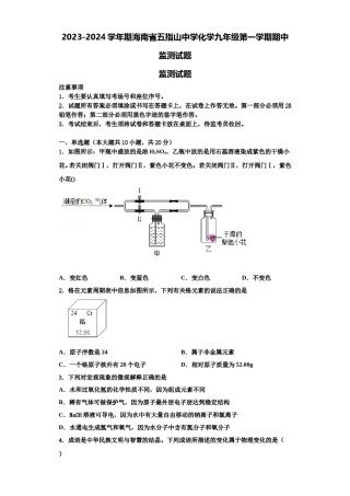 2023-2024学年期海南省五指山中学化学九年级第一学期期中监测试题含解析.doc