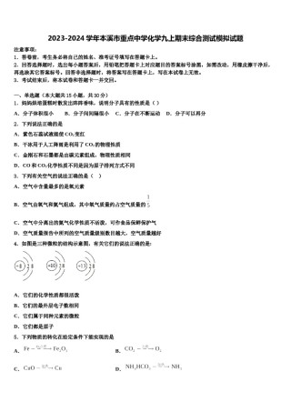 2023-2024学年本溪市重点中学化学九上期末综合测试模拟试题含解析.doc
