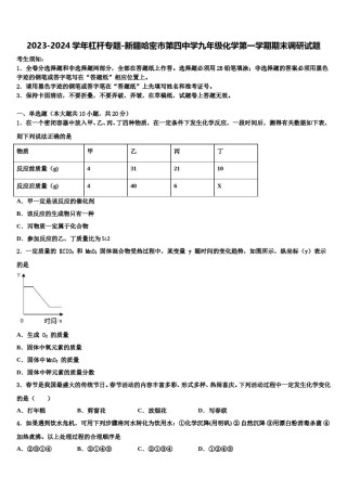 2023-2024学年杠杆专题-新疆哈密市第四中学九年级化学第一学期期末调研试题含解析.doc
