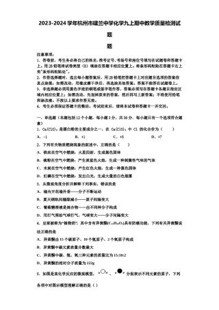 2023-2024学年杭州市建兰中学化学九上期中教学质量检测试题含解析.doc