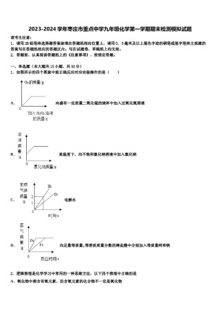 2023-2024学年枣庄市重点中学九年级化学第一学期期末检测模拟试题含解析.doc