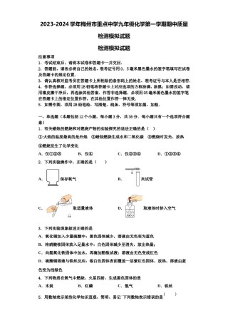 2023-2024学年梅州市重点中学九年级化学第一学期期中质量检测模拟试题含解析.doc