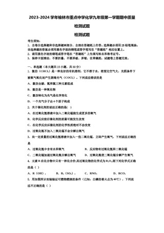2023-2024学年榆林市重点中学化学九年级第一学期期中质量检测试题含解析.doc