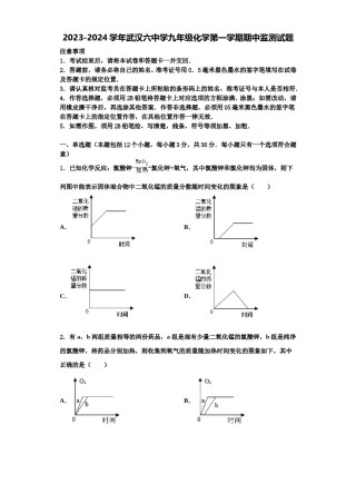 2023-2024学年武汉六中学九年级化学第一学期期中监测试题含解析.doc