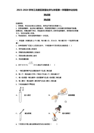 2023-2024学年江北新区联盟化学九年级第一学期期中达标检测试题含解析.doc