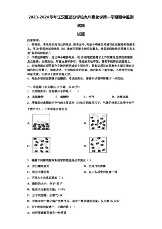 2023-2024学年江汉区部分学校九年级化学第一学期期中监测试题含解析.doc