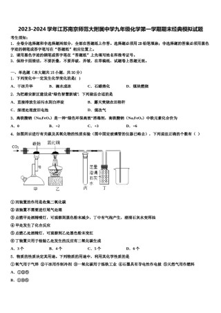 2023-2024学年江苏南京师范大附属中学九年级化学第一学期期末经典模拟试题含解析.doc