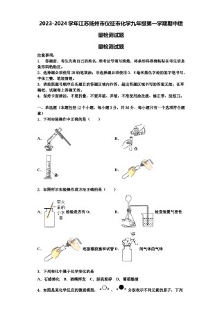 2023-2024学年江苏扬州市仪征市化学九年级第一学期期中质量检测试题含解析.doc