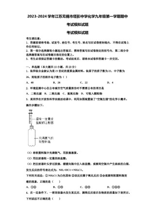 2023-2024学年江苏无锡市塔影中学化学九年级第一学期期中考试模拟试题含解析.doc