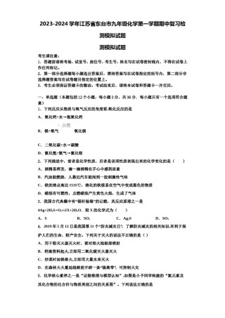2023-2024学年江苏省东台市九年级化学第一学期期中复习检测模拟试题含解析.doc