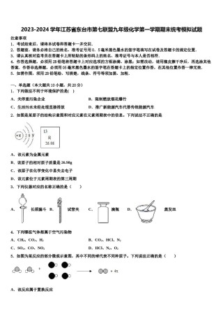 2023-2024学年江苏省东台市第七联盟九年级化学第一学期期末统考模拟试题含解析.doc