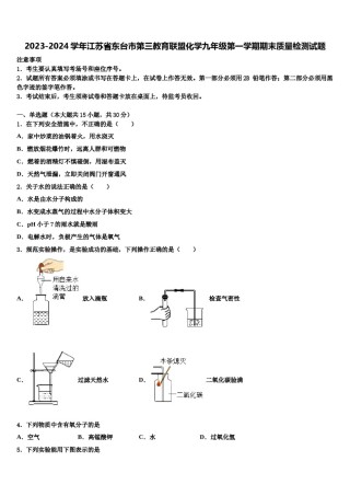 2023-2024学年江苏省东台市第三教育联盟化学九年级第一学期期末质量检测试题含解析.doc